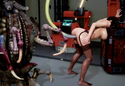 Big ass fucked by tentacle