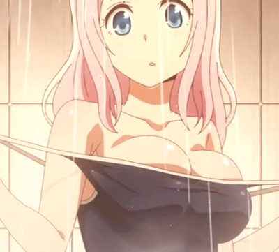Hot anime babe removing her swimsuit in the shower